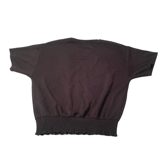 Cynthia Rowley Black Short Sleeved Sweatshirt Crop Top Ruched Waist Size Medium - Picture 2 of 8